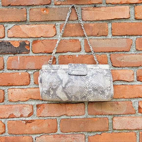 New Judith Ripka Patent Leather Snakeskin Print Clutch